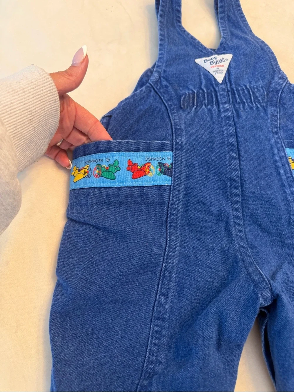 Vintage! OshKosh B’Gosh Denim Baby Overalls with Airplane Trim, sz 6-9months